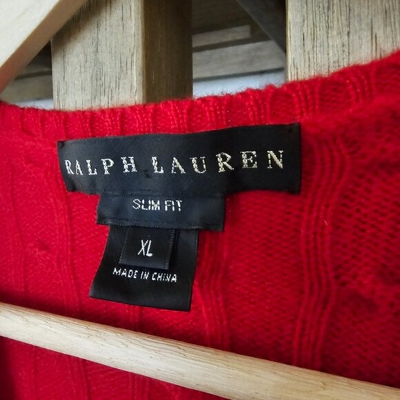 Ralph Lauren Black Label Cashmere Cable-Knit Sweater – Red V-Neck, 100% Cashmere - Picture 5 of 9